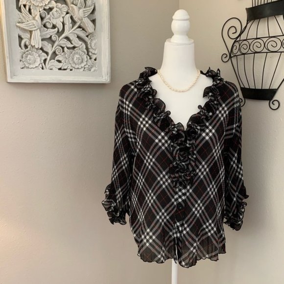 Signature by Larry Levine Tops - SIGNATURE BY LARRY LEVINE - Plaid Ruffled Blouse